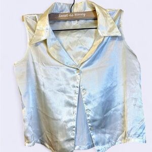 Women's Satin Sleeveless Top - Cream White